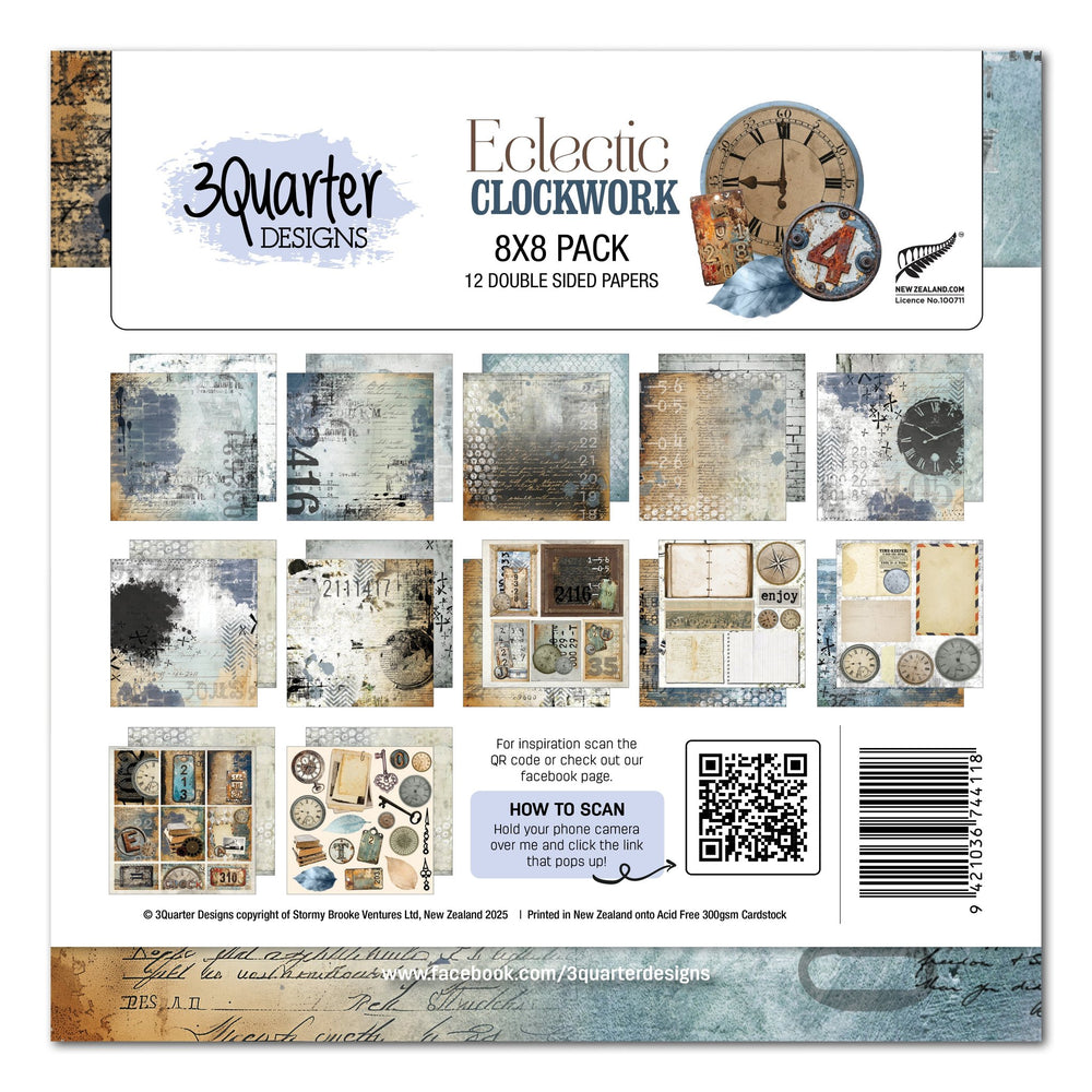 3Quarter Designs Eclectic Clocks 8x8 Paper Pack — Ecstasy Crafts