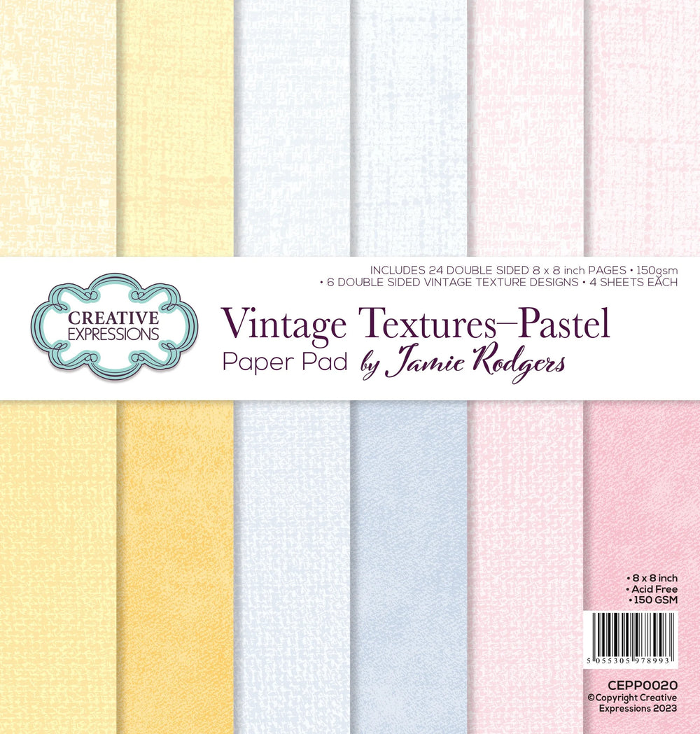 Creative Expressions Jamie Rodgers Textures Vintage - Pastel 8 po x 8 po Bloc de papier