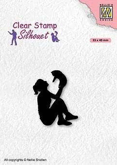 Nellie's Choice Tampon Transparent Série Silhouette Adolescentes Fille avec Chat