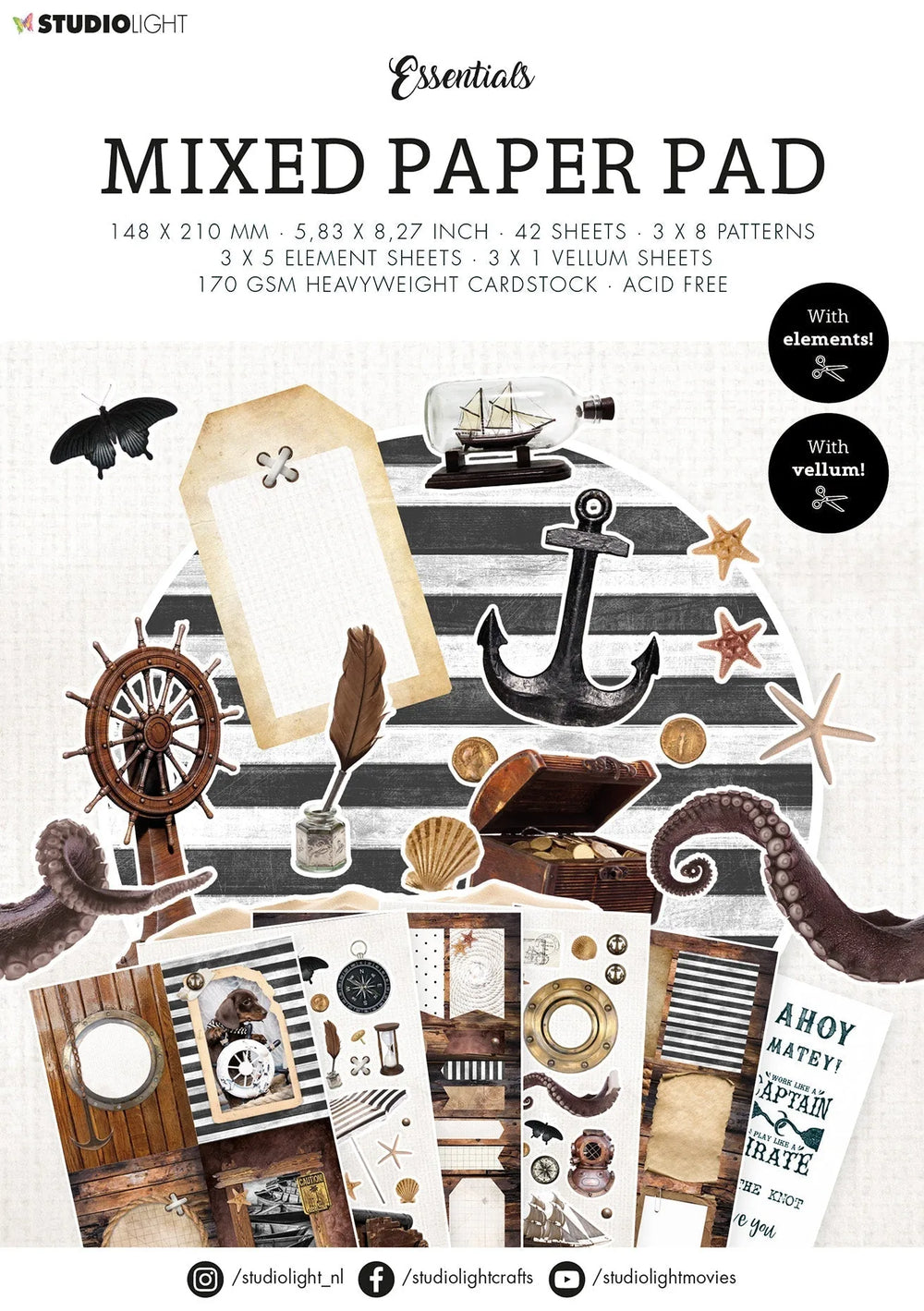 Bloc de papier mélangé SL Vintage Treasures Sea Essentials 148x210x9mm 42 FEU nr.19