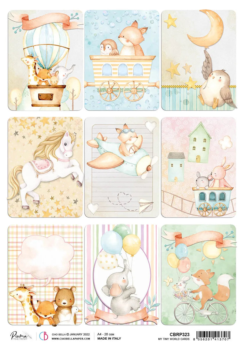 Ciao Bella Papier de riz A4 Piuma My Tiny World Cartes - 5 Feuilles