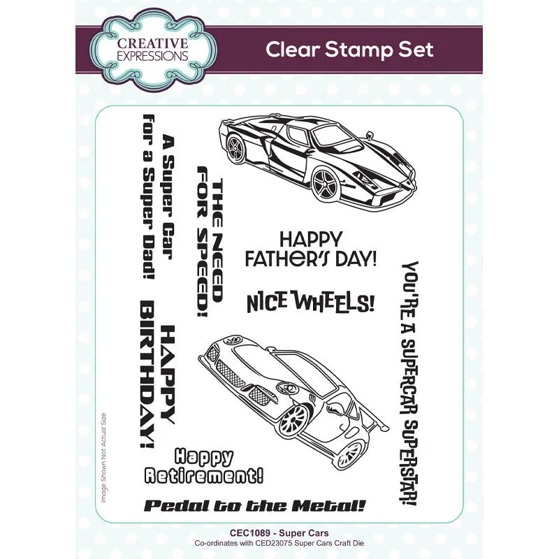 Ensemble de tampons transparents Creative Expressions Super Cars 6 po x 8 po