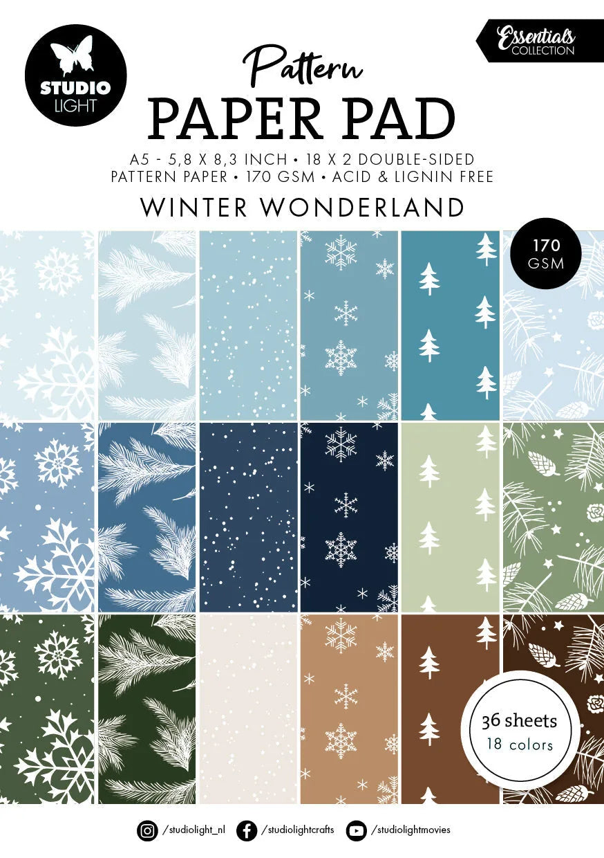 Bloc de papier à motifs SL - Essentiels du Pays des Merveilles Hivernales - 36 feuilles