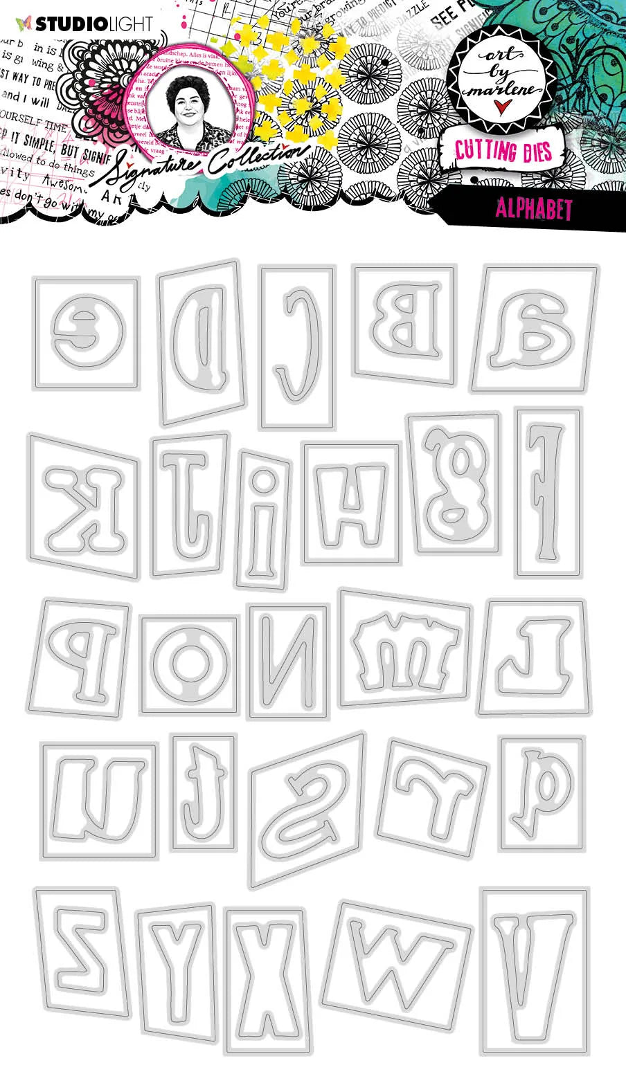 ABM Dies de découpe Alphabet Signature Collection 265x153x1mm 53 PC nr.548