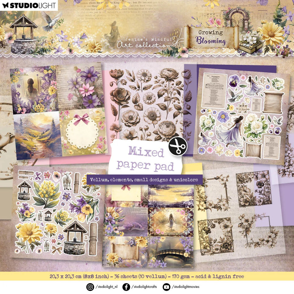 Bloc de papier JMA Vellum, Unicolor & Éléments Croissance & Floraison 36 feuilles