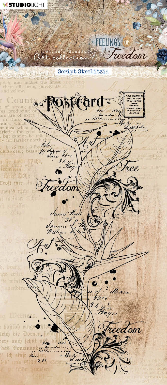 JMA Tampon Clair Script Strelitzia Sentiments de Liberté 88x197x3mm 1 PC no.420