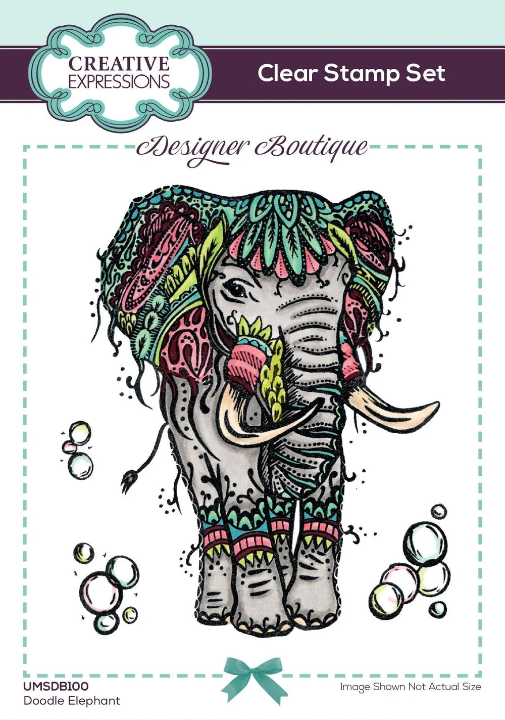 Creative Expressions Designer Boutique Doodle Elephant Ensemble de tampons transparents 6 po x 4 po