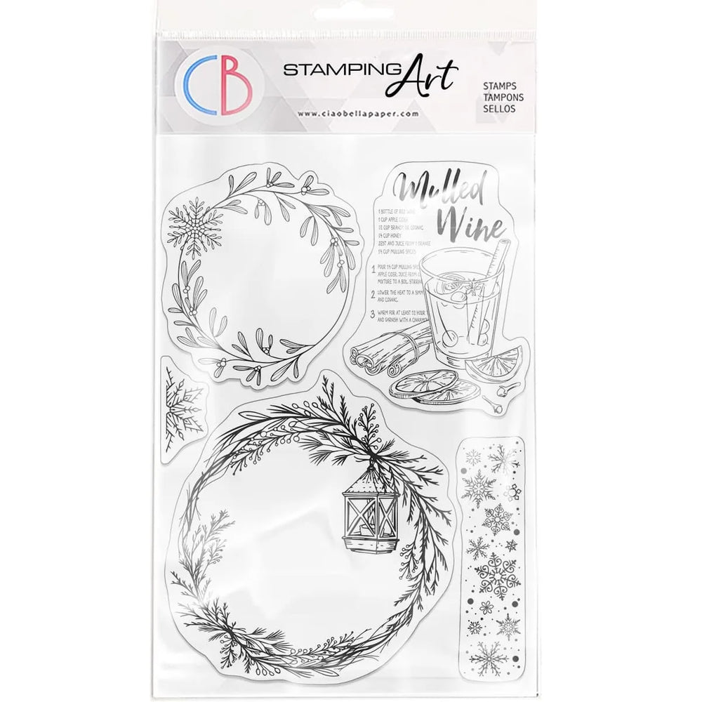 Ensemble de tampons transparents Ciao Bella 6"x8" Couronnes et vin chaud