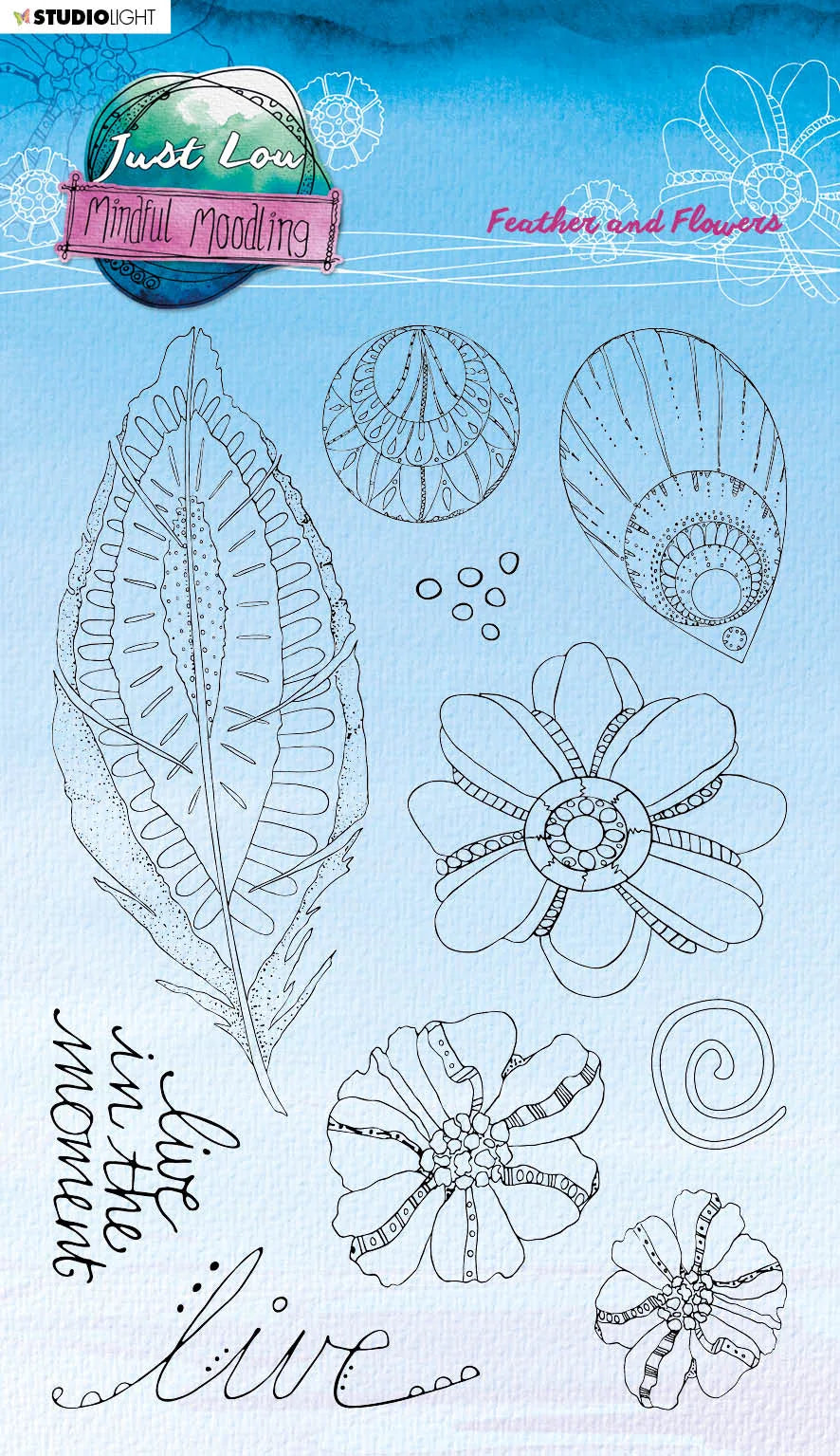 JL Tampon Transparent Plumes et Fleurs Mindful Moodling 148x210x3mm 1 Pièce no.188