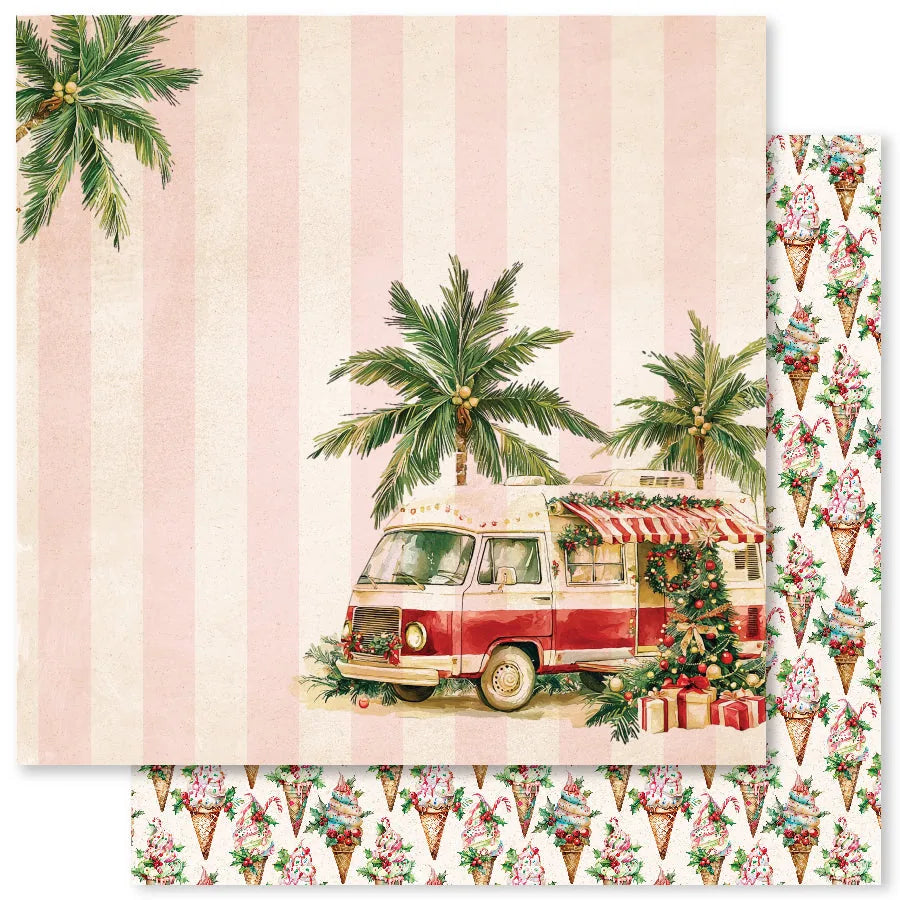 Papier Noël Tropical F 12x12 (Paquet en Gros de 12) 33132