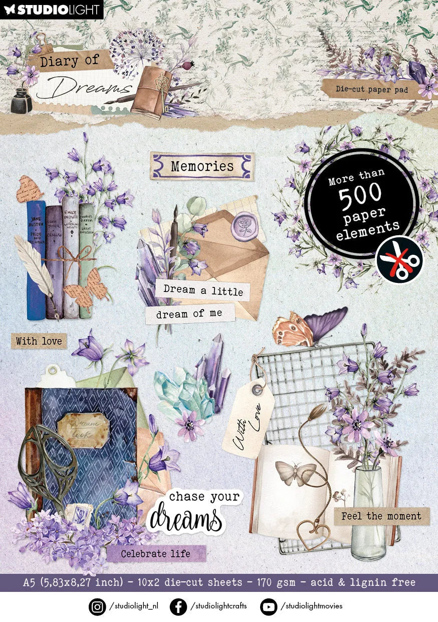 Bloc de papier prédécoupé SL - Éléments de papier - Journal de rêves - 20 feuilles