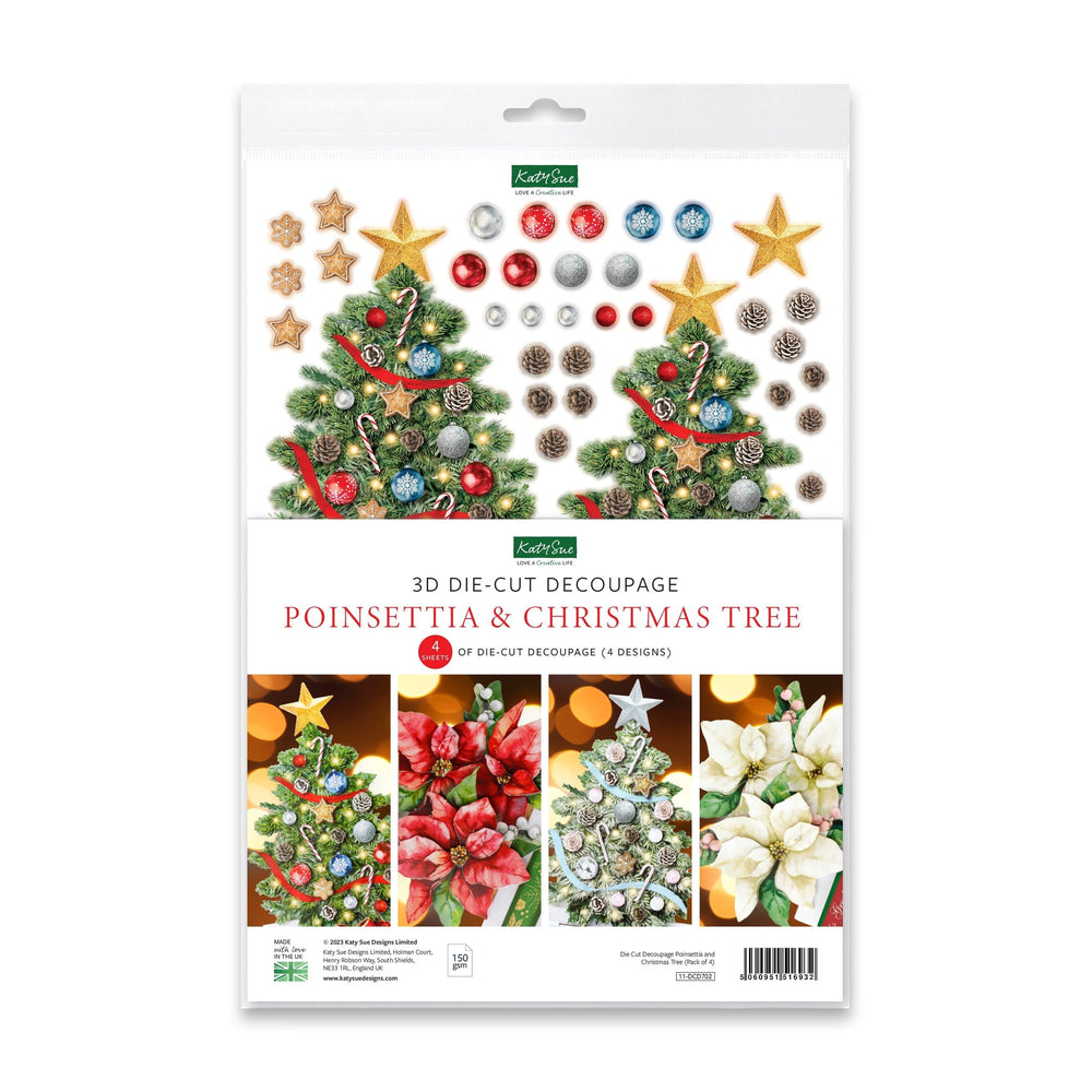 Die Cut Decoupage – Poinsettia and Christmas Tree (Pack Of 4)