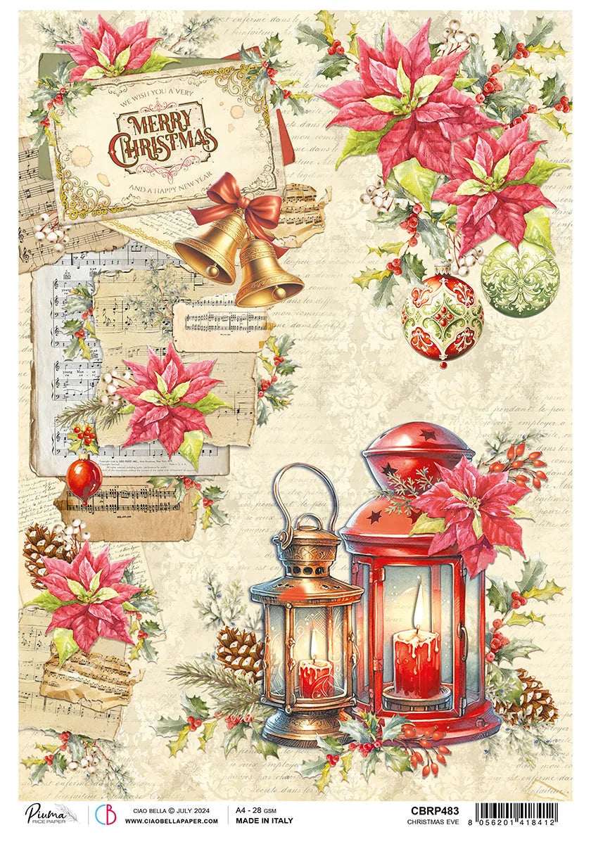 Papier de riz A4 Veille de Noël - 5 feuilles