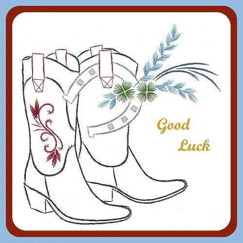 Motif de broderie KC - Bottes de cowgirl avec fer à cheval porte-bonheur