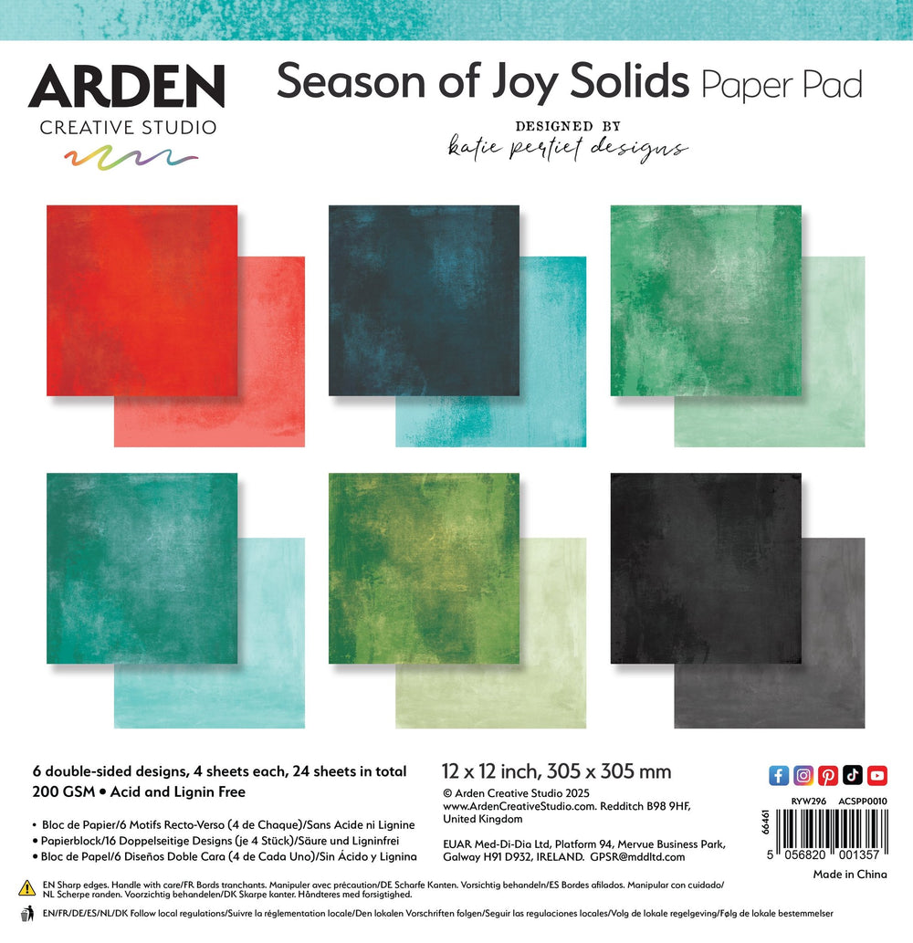 Arden Creative Studio Season of Joy Solids 12in x 12in Paper Pad — Ecstasy Crafts