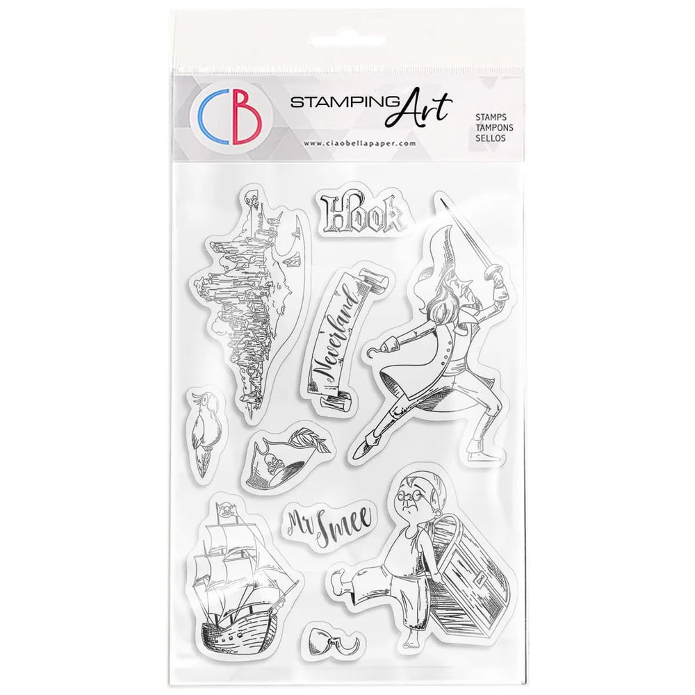 Ensemble de tampons transparents Ciao Bella 4"x6" Hook & Mr Smee