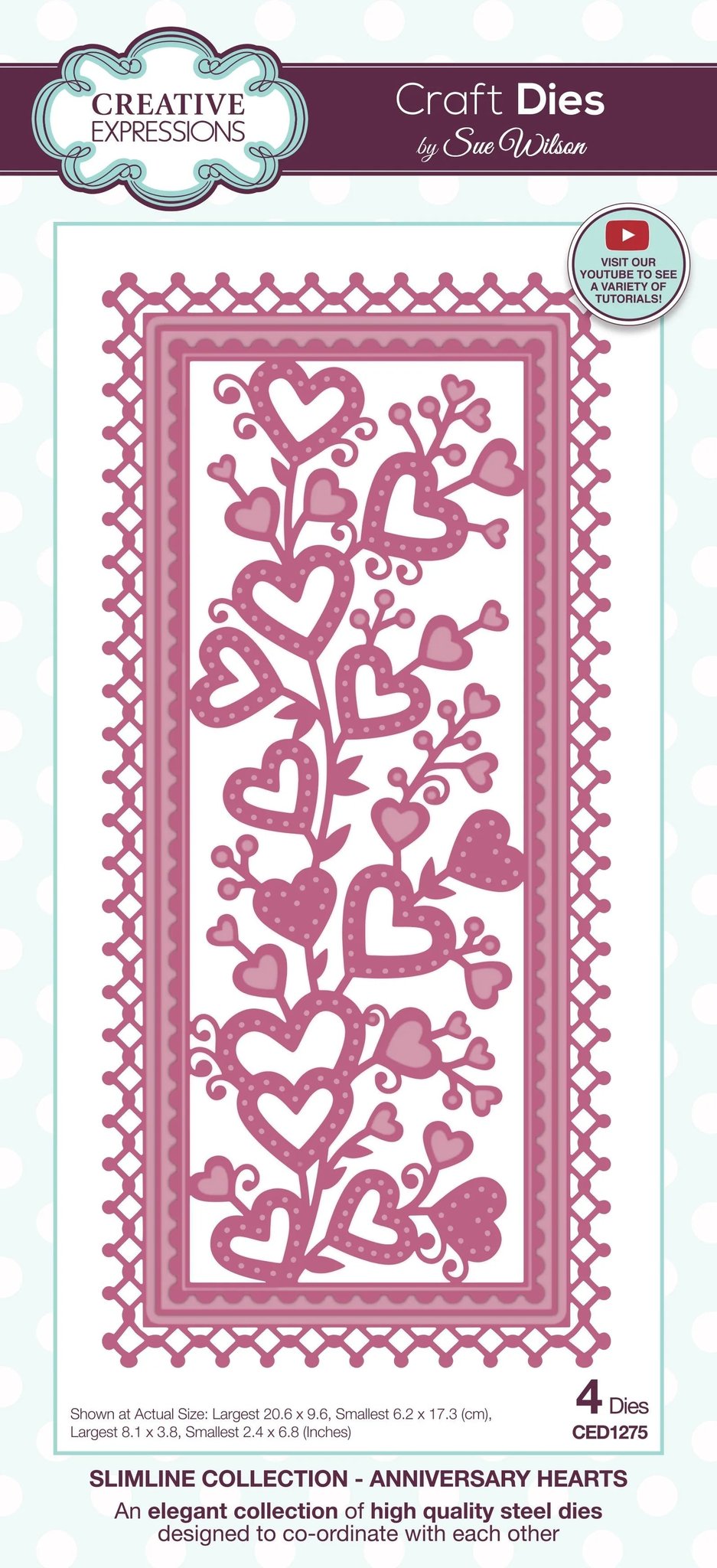 Creative Expressions Sue Wilson Slimline Anniversary Hearts Craft Die — Ecstasy Crafts