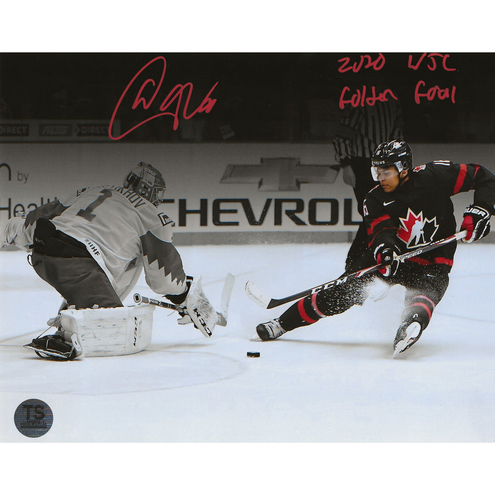 Akil Thomas Autographed Team Canada 2020 World Juniors Golden Goal Spotlight 8x10 Photo Inscribed "2020 WJC Golden Goal" — TS Sports Memorabilia