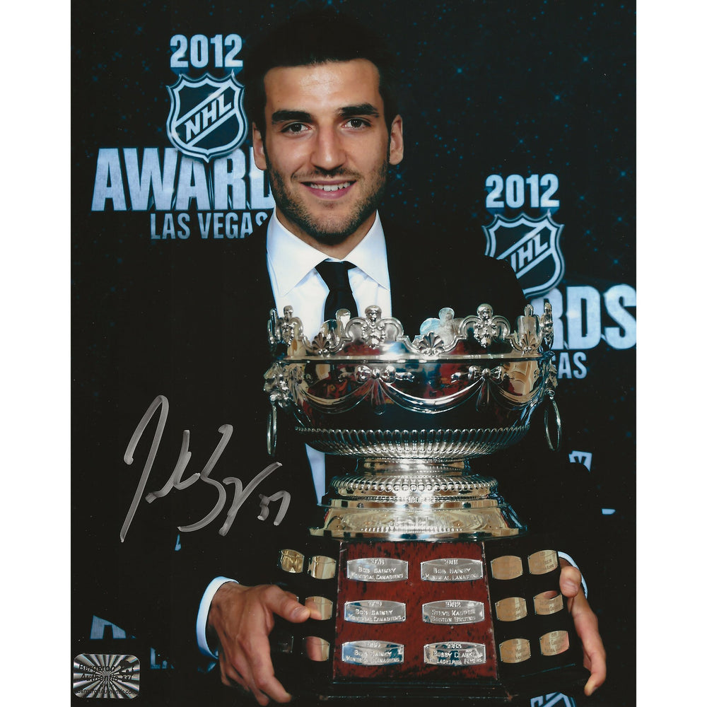 Patrice Bergeron Autographed 2012 Frank J. Selke Trophy 8x10 Photo — TS Sports Memorabilia