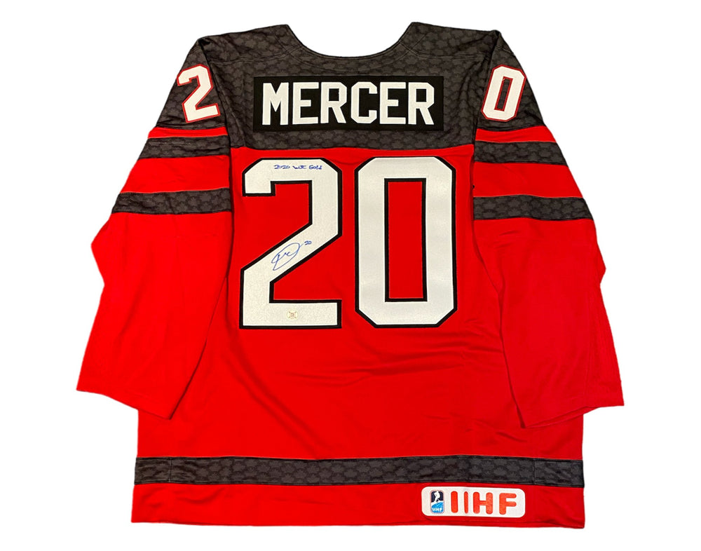 Dawson Mercer Autographed Team Canada Home Red Nike Jersey Inscribed "2020 WJC Gold" — TS Sports Memorabilia