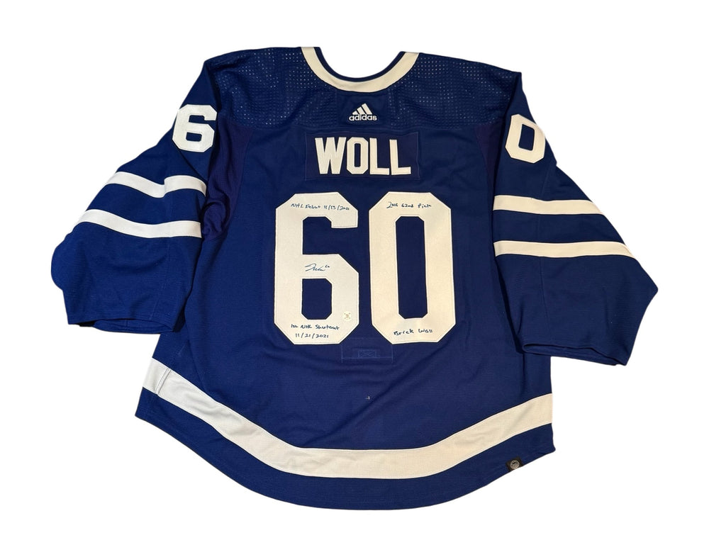 Joseph Woll Autographed Toronto Maple Leafs Home Blue Adidas MIC Jersey Multi-Inscribed — TS Sports Memorabilia