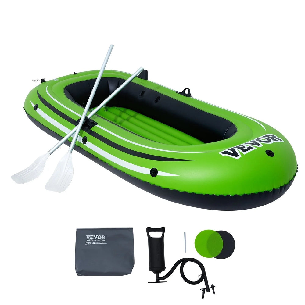 Bateau gonflable VEVOR, bateau de pêche gonflable 2 places, kayak raft portable en PVC résistant, incluant des rames en aluminium de 45,6 pouces, une pompe à haut débit et des supports de canne à pêche, capacité de 500 lb pour adultes et enfants