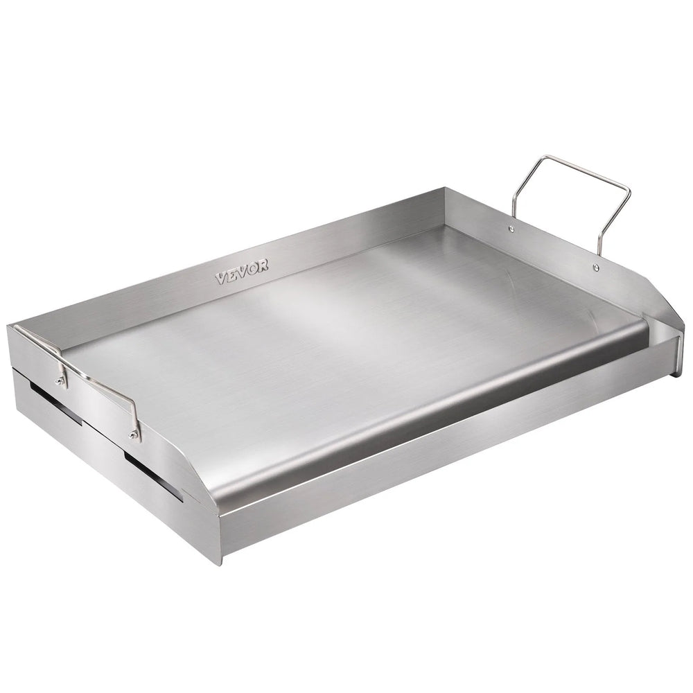 Plancha VEVOR, 23,5"x16", en acier inoxydable pré-assaisonné, double brûleur, antiadhésive pour toute la famille avec poignées et rainure à huile, pour BBQ et grils à gaz, argent