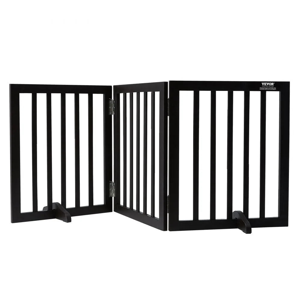 Clôture pour chien VEVOR autoportante, 24" H x 60" L, 3 panneaux pliables, pour passages larges et étroits, barrière extensible avec support silencieux pour l'intérieur, brun
