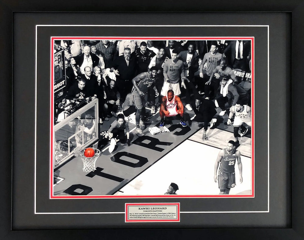 PHOTO ENCADRÉE 16" X 20" DU TIR DE DERNIÈRE SECONDE DE KAWHI LEONARD EN 7E MATCH DES RAPTORS DE TORONTO – ÉDITION SPOTLIGHT, OBJET DE COLLECTION DÉCORATION MURALE (24" X 20")