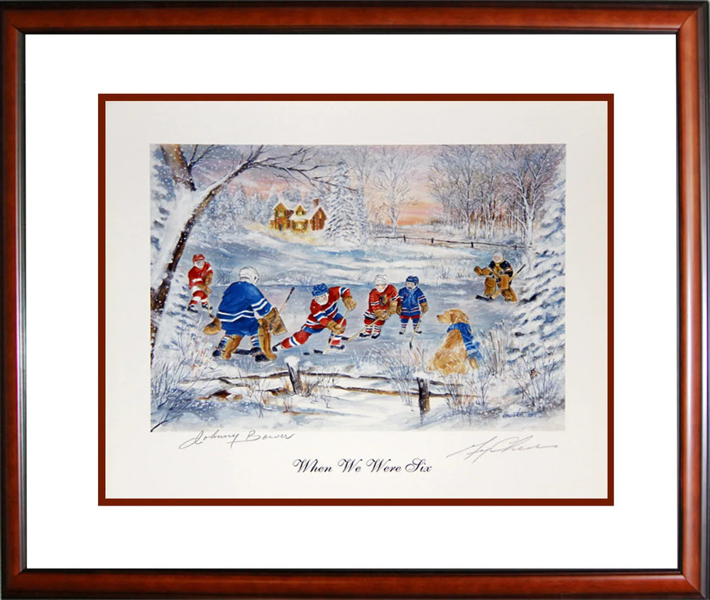 LITHOGRAPHIE SIGNÉE « WHEN WE WERE SIX » – OBJET DE COLLECTION DE HOCKEY ENCADRÉ PAR BOWER & CHEEVERS (16" X 14")