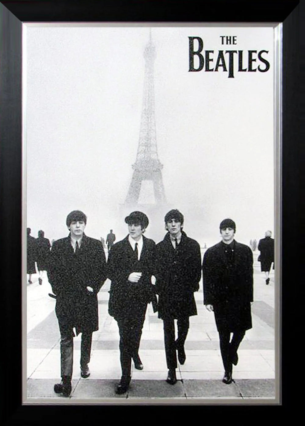 THE BEATLES À LA TOUR EIFFEL PARIS – PHOTOGRAPHIE MUSICALE VINTAGE – TOILE SUR CADRE DÉCORATION MURALE (33,5" X 23,5")