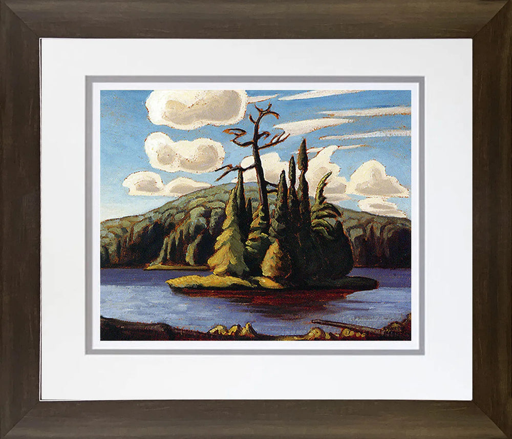 IMPRESSION D'ART ENCADRÉE 'ÎLE DANS LE LAC' DE LAWREN HARRIS, GROUPE DES SEPT (26" X 24")