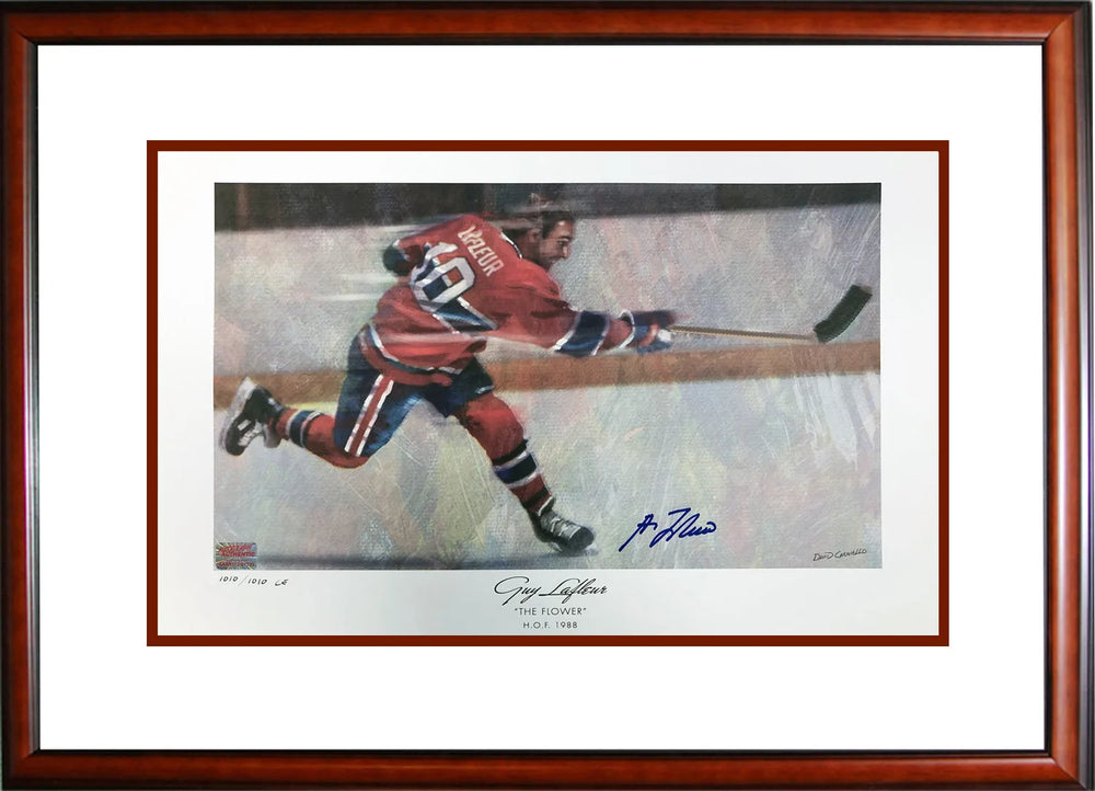 LITHOGRAPHIE SIGNÉE GUY LAFLEUR – ÉDITION LIMITÉE 1010 DE 1010 – OBJET DE COLLECTION ENCADRÉ DES Canadiens de Montréal (24" X 20")