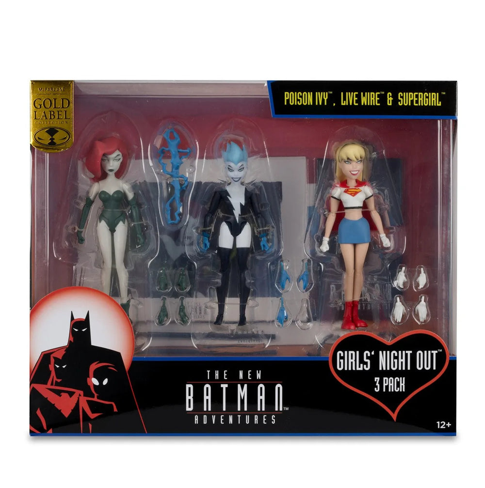 Le nouveau coffret de 3 figurines Les Aventures de Batman : Poison Ivy, Live Wire et Supergirl (Soirée entre filles) Édition Gold Label