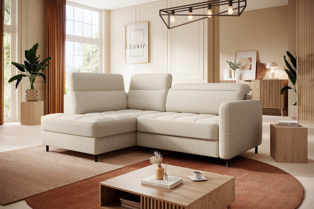 Barea 3 Seater Storage Sleeper Chaise Sofa - Beige