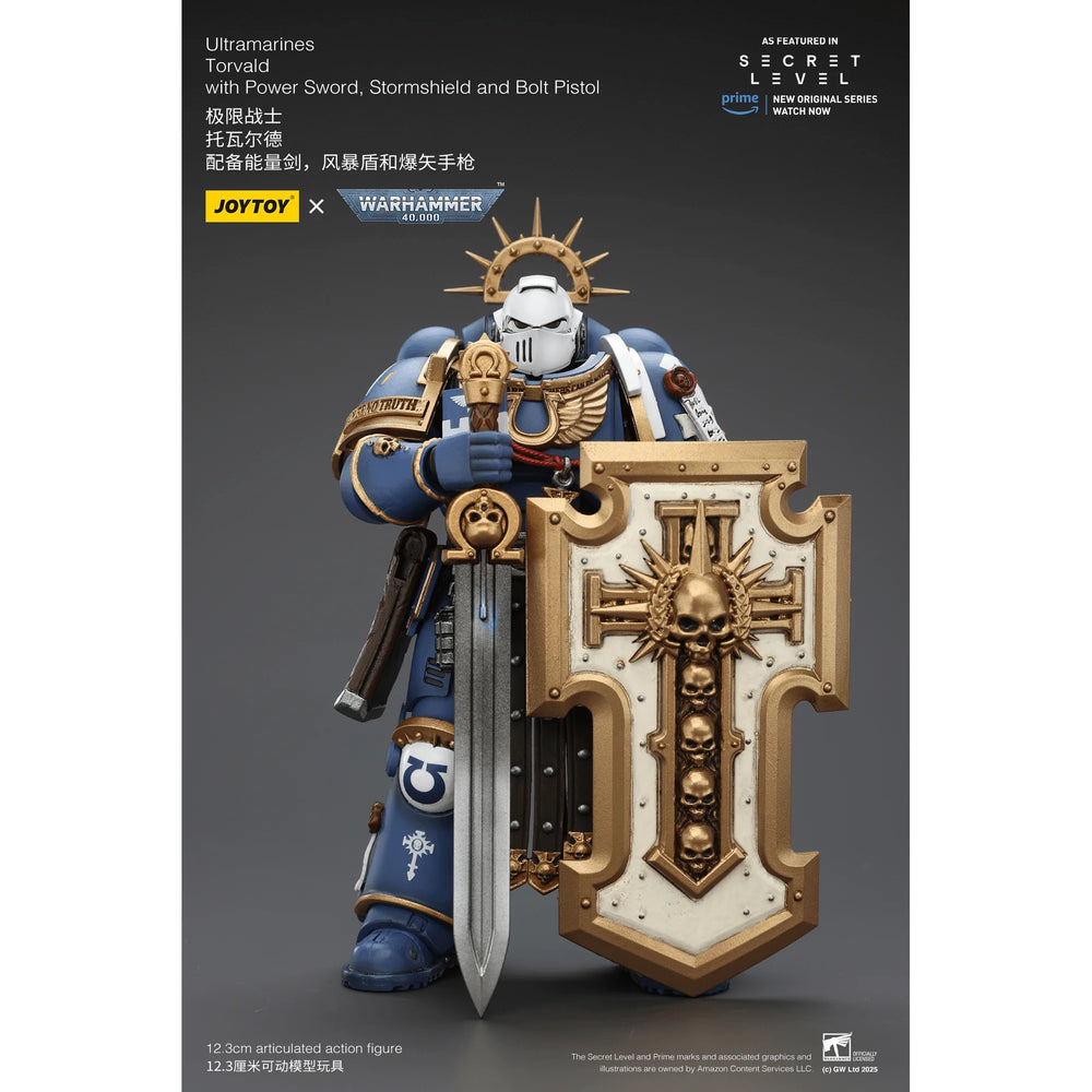 JOYTOY - Torvald des Ultramarines avec Épée énergétique, Bouclier tempête et Pistolet-boulon