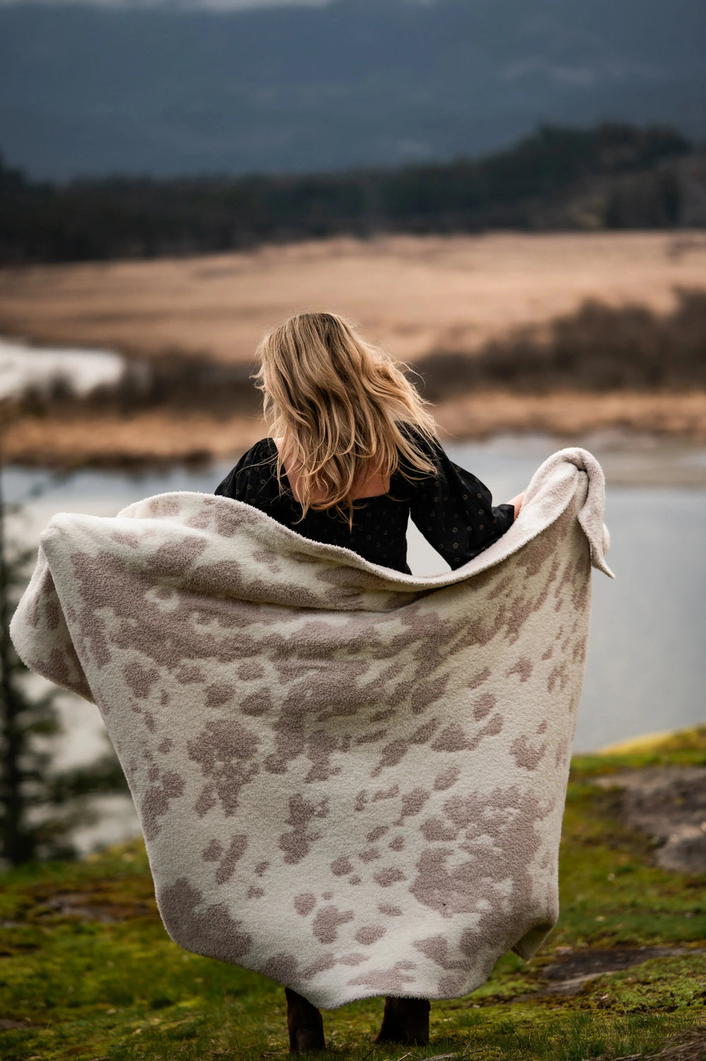 Blushing Beige & White Cow Print Extended Throw