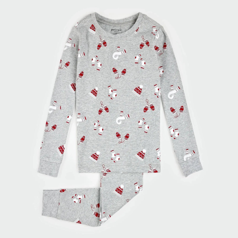 Mitts and Pieces Print on Heather Grey PJ Set | Petit Lem