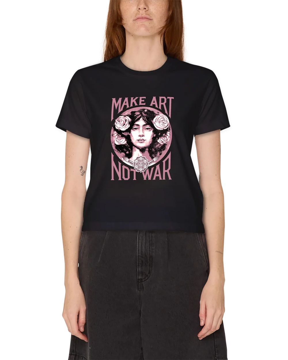 T-shirt court Obey 'Make Art Not War' - Noir délavé (pour femmes)