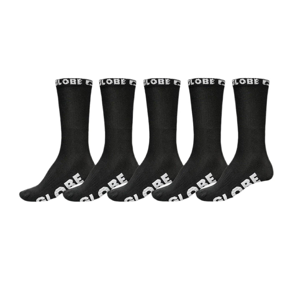 Globe 'Blackout Crew' Socks - Black/White (5 Pack)