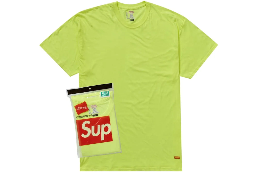 Supreme x Hanes T-shirts sans étiquette - Jaune Fluor (2 Pack)