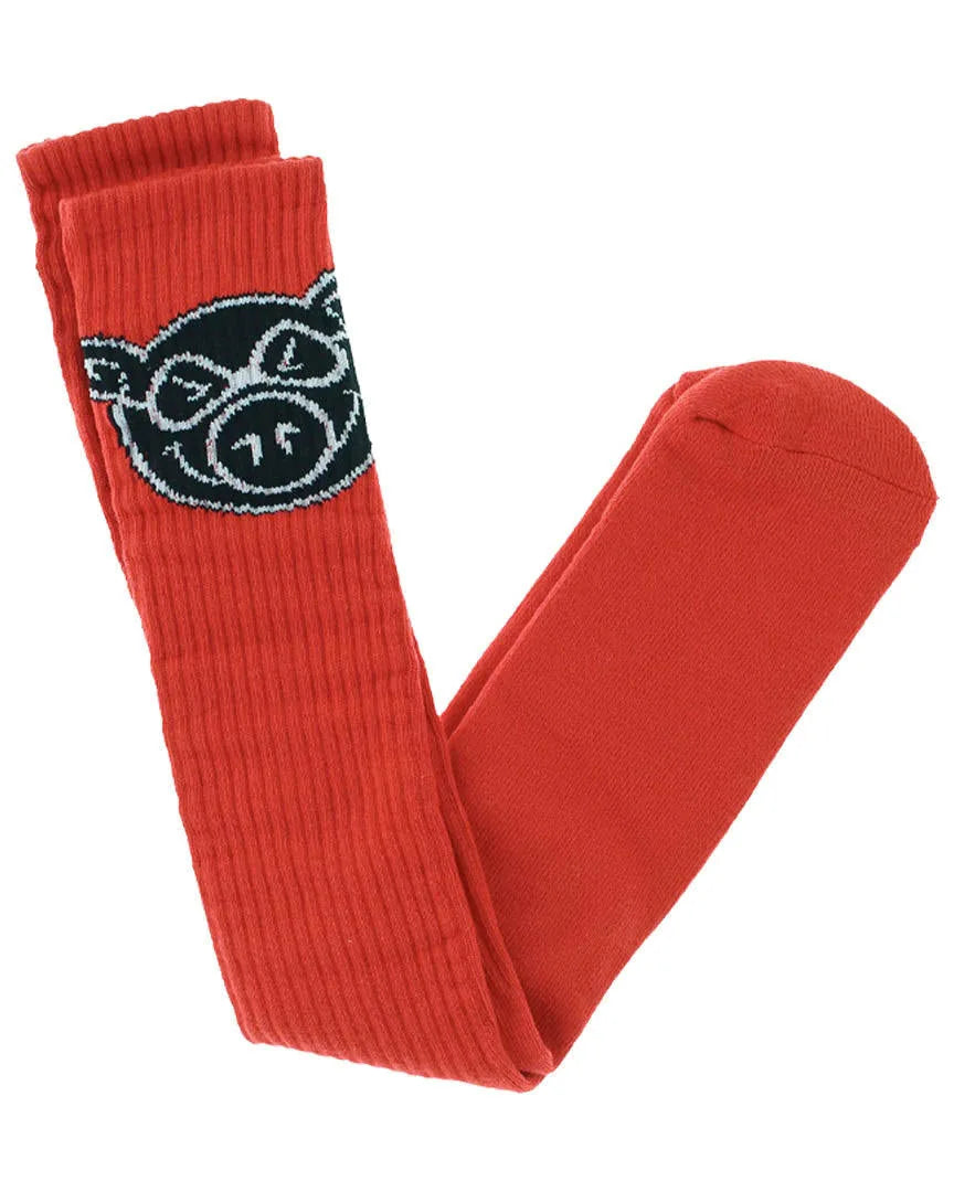 Chaussettes hautes Pig Wheels 'Pig Head' - Rouge