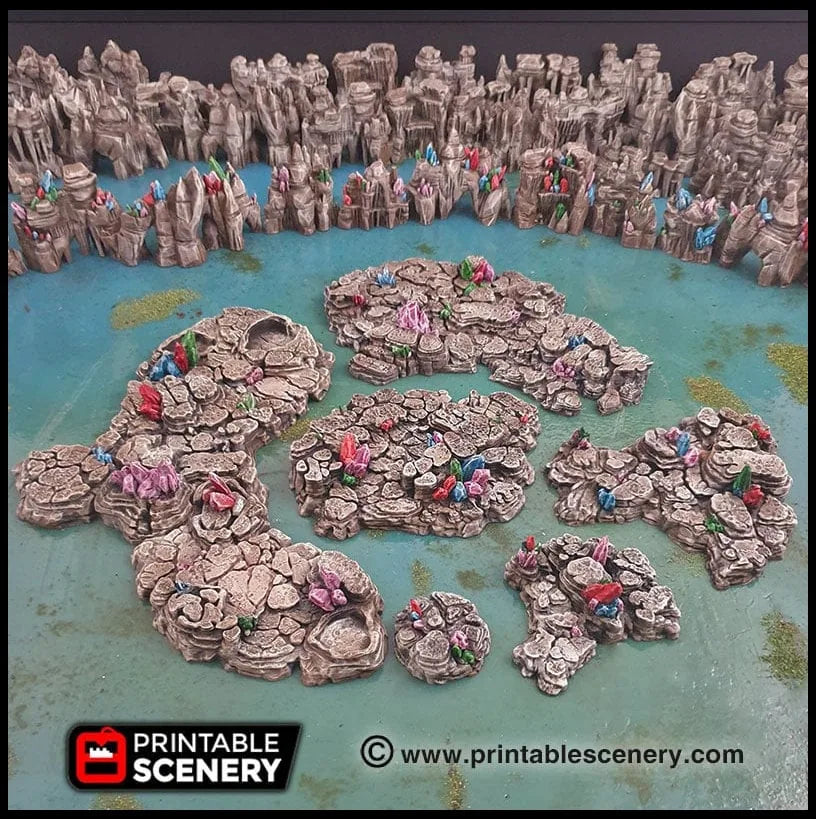 Crystal Stone Floors 7pc set | DnD Terrain Scatter Dungeon Tiles Platform Printable Scenery Fantasy Tabletop Game 3D Printed TTRPG Diorama