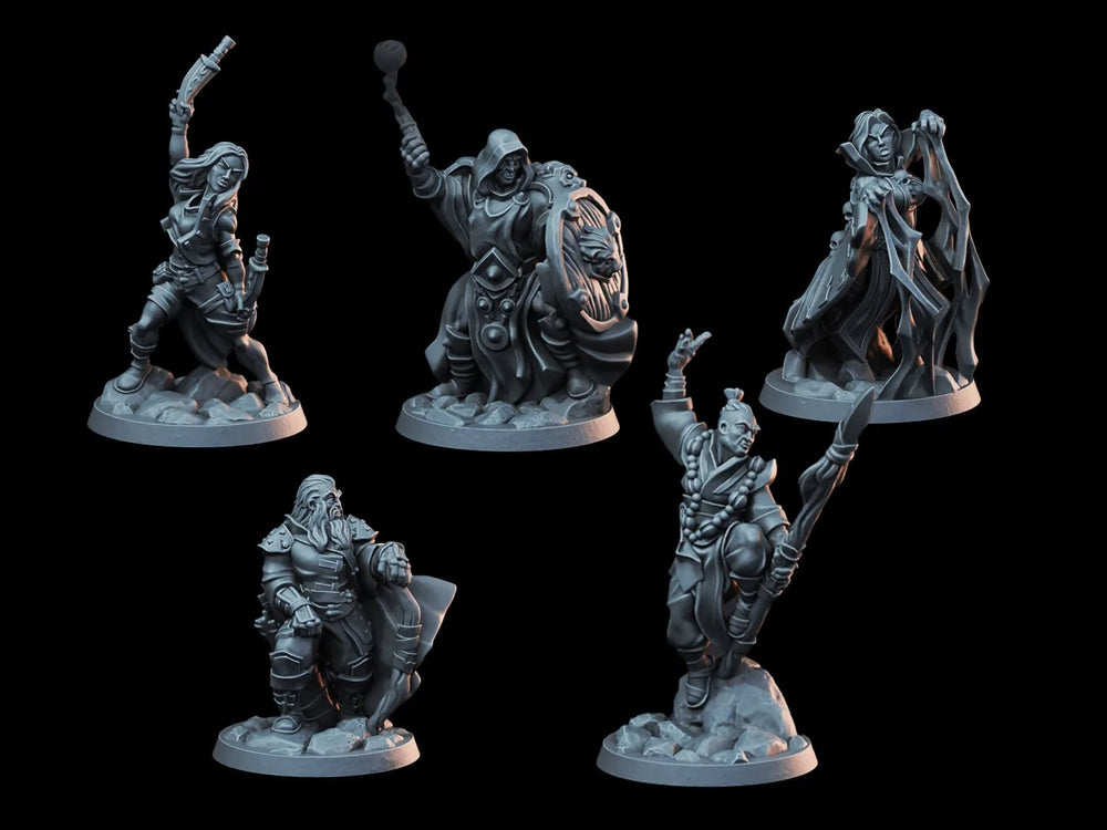 Ensemble de miniatures DnD - Groupe d'aventuriers 28mm - Moine | Voleur | Guerrier (Clerc/Paladin) | Rôdeur | Sorcière - Prêts à l'action !