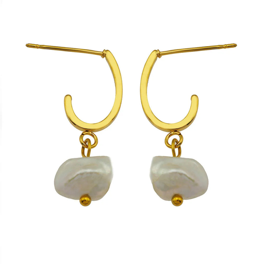 MILANO : Boucles d'oreilles pendantes J-Bar en perles d'eau douce naturelles en or