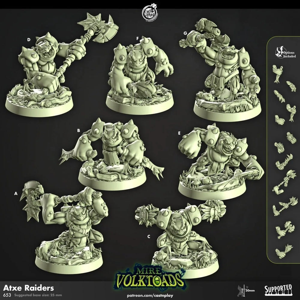 Axte Raiders - Cast n Play Mire Volktoads | Figurine DnD | Hommes-bêtes | Crapaud | Grenouille | Bullywug | Monstre | Guerrier | Combat rapproché | Barbare