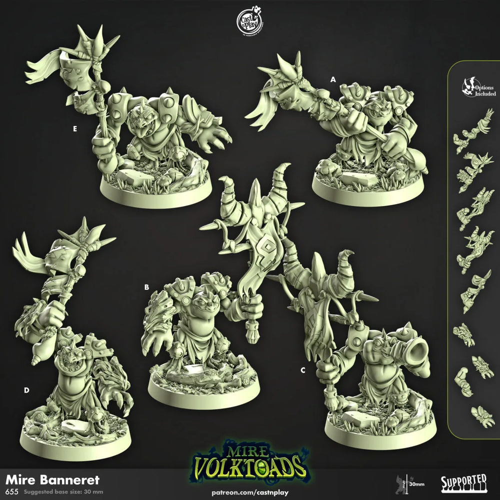 Mire Banneret - Cast n Play Mire Volktoads | Figurine DnD | Hommes-bêtes | Crapaud | Grenouille | Bullywug, Monstre, Guerrier | Bannière | Barbare | Corps à corps