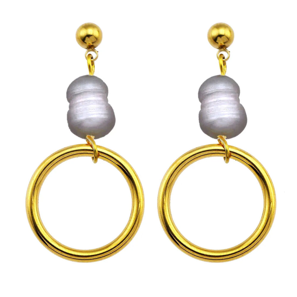 MADELYN Boucles d'oreilles créoles en perles d'eau douce naturelles