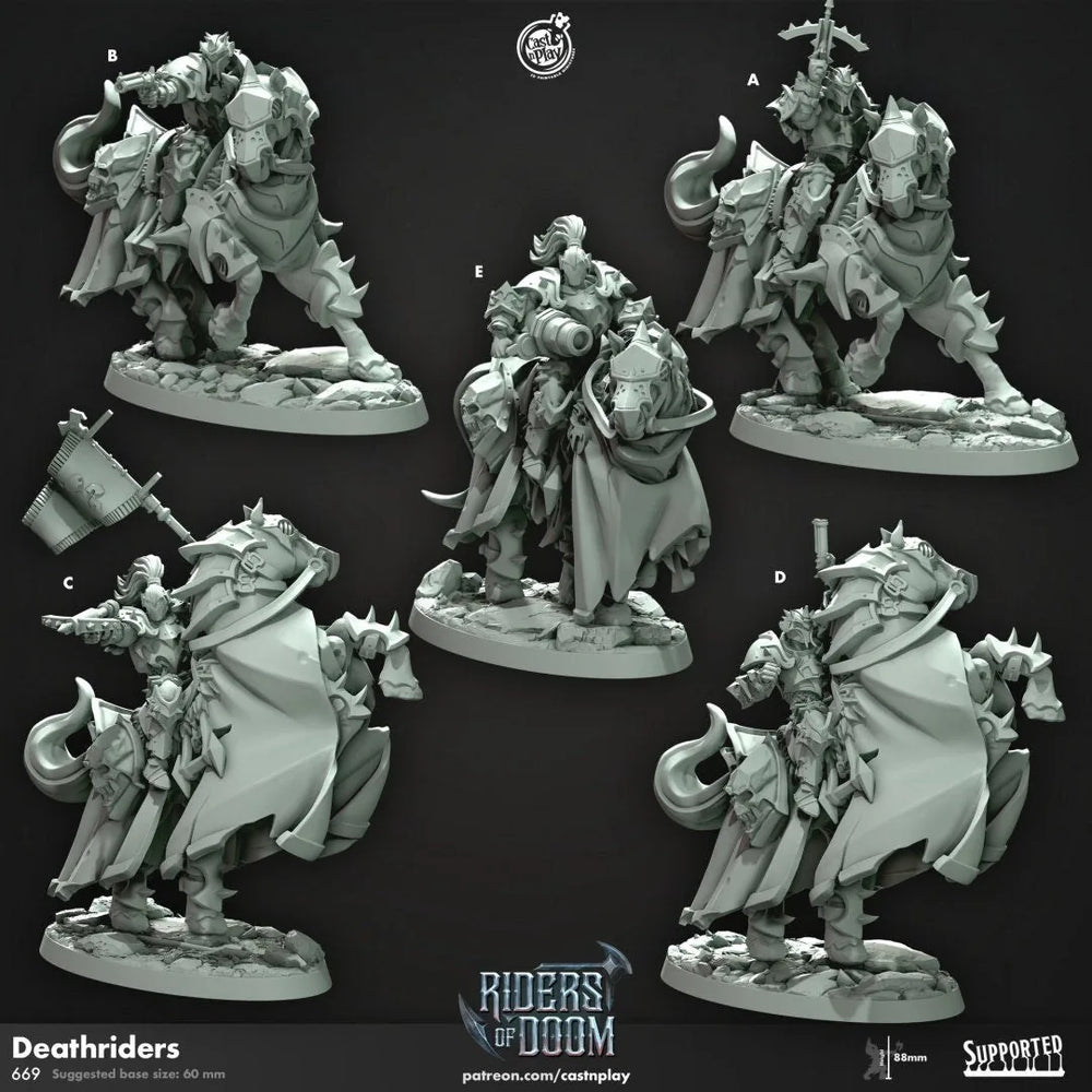 Deathriders - miniature DnD - Cast N Play Riders of Doom - Wargaming, Humain, Homme, Guerrier, Chevalier, Monture, Prêtre, Paladin, Maléfique, Cheval, Pistolet