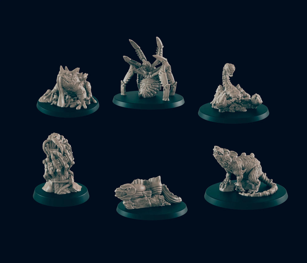 Ensemble de 6 Miniatures de Créatures Géantes - EC3D | DnD | Mille-pattes | Araignée | Crapaud | Rat | Anguille | Scorpion | 28mm 32mm | Pathfinder | Monstre | TTRPG